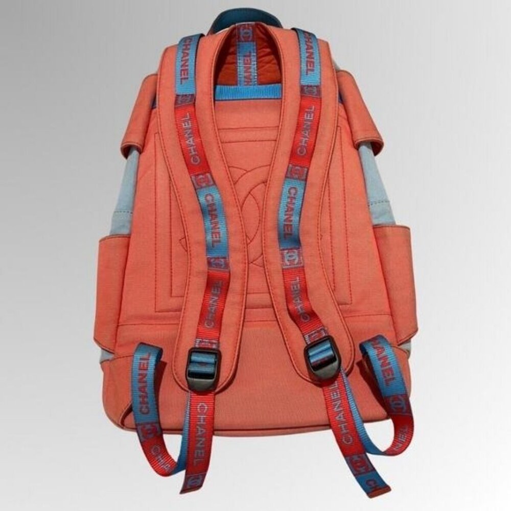 Authentic CHANEL CC Sport Line Nylon Backpack Bag Multicolor Blue Red Vintage - Picture 5 of 10